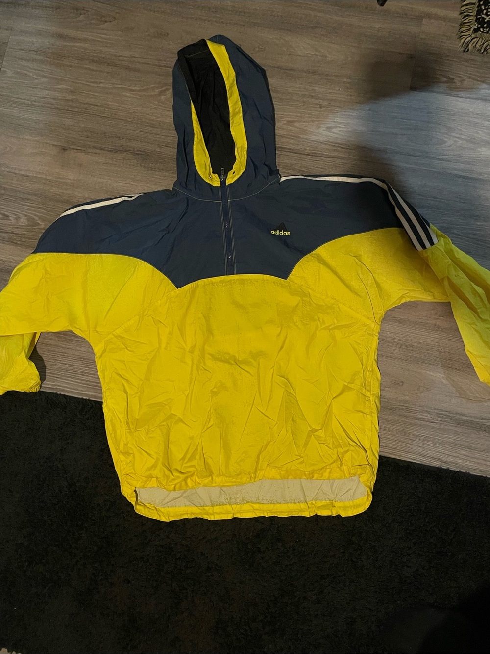 adidas Yellow and Navy Hooded Windbreaker Pullover